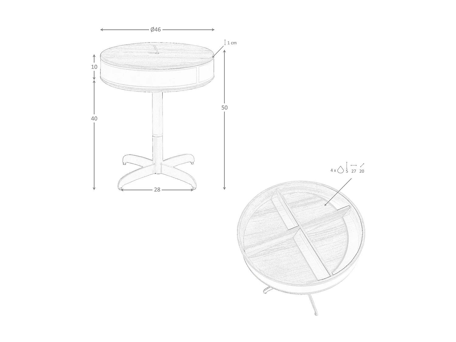 Ronde hoektafel van kunstleer, walnoot en grijs staal 2156 ANGEL CERDA