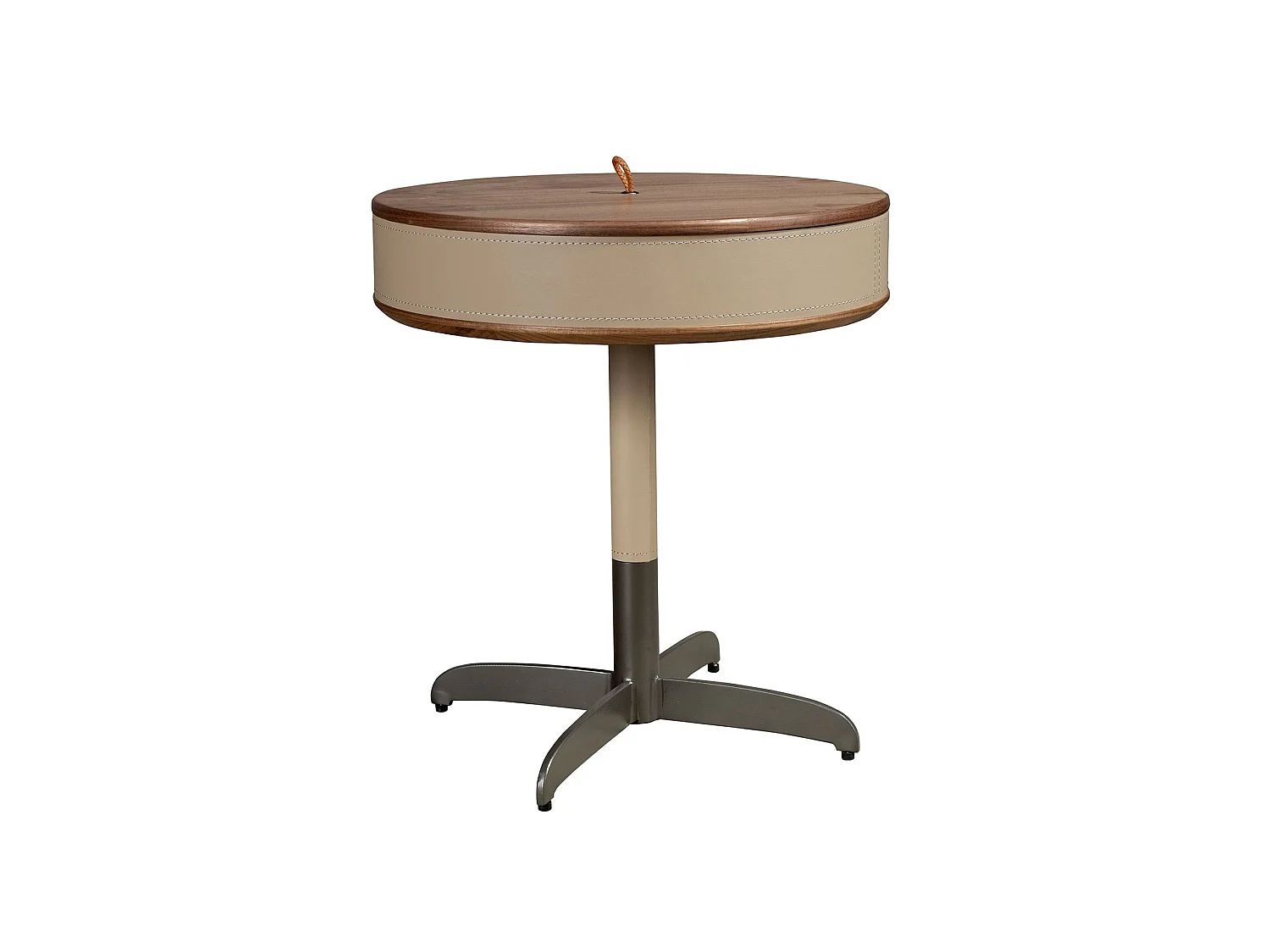 Runder Ecktisch Leder, Nussbaum und grauer Stahl 2156 ANGEL CERDA