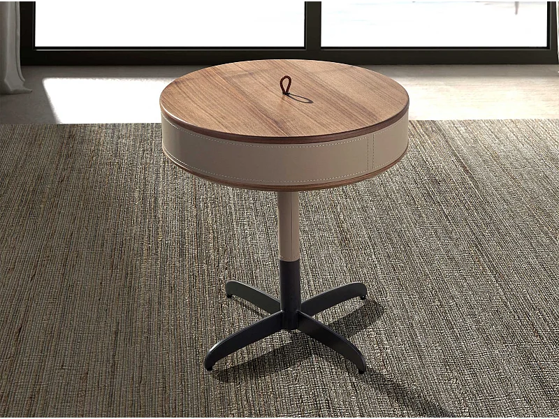 Ronde hoektafel van kunstleer, walnoot en grijs staal 2156 ANGEL CERDA