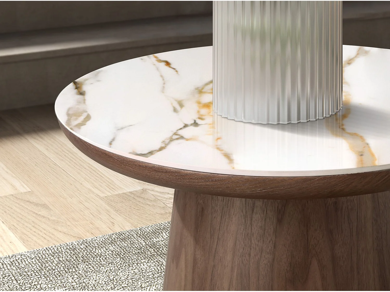 Porcelain marble and walnut round corner table 2159 ANGEL CERDA