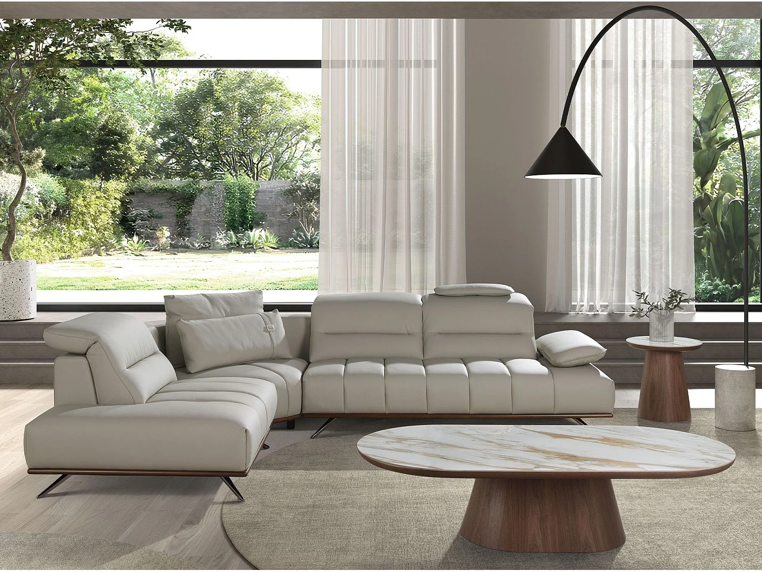 Porcelain marble and walnut round corner table 2159 ANGEL CERDA