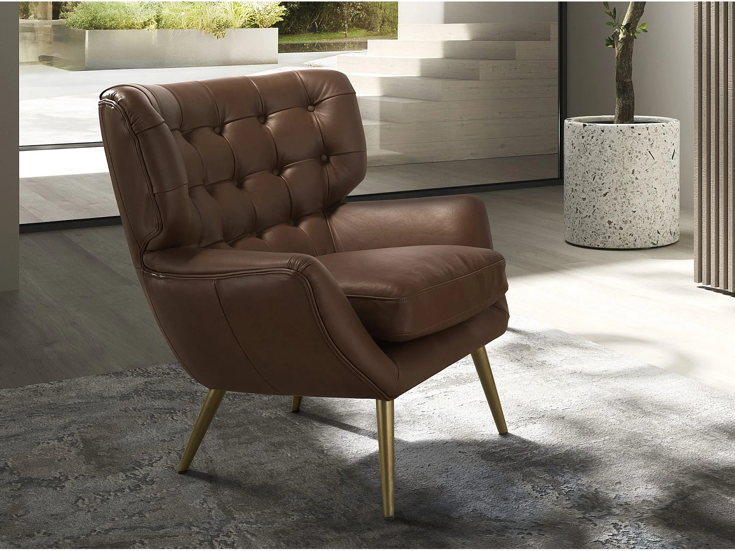 Fauteuil Chester cuir marron foncé 5165 ANGEL CERDA