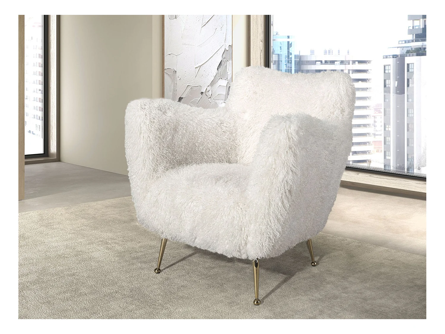 Fauteuil en tissu blanc à poils longs 5191 ANGEL CERDA