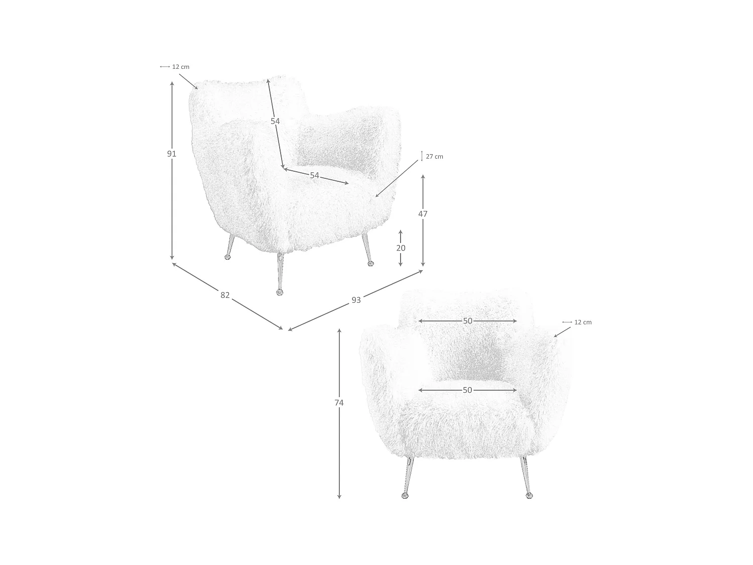Fauteuil en tissu blanc à poils longs 5191 ANGEL CERDA