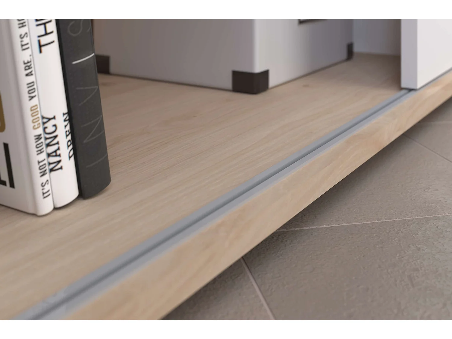 Meuble TV Trevo salon 1 porte coulissante Jackson chêne blanc 155x43x40 cm