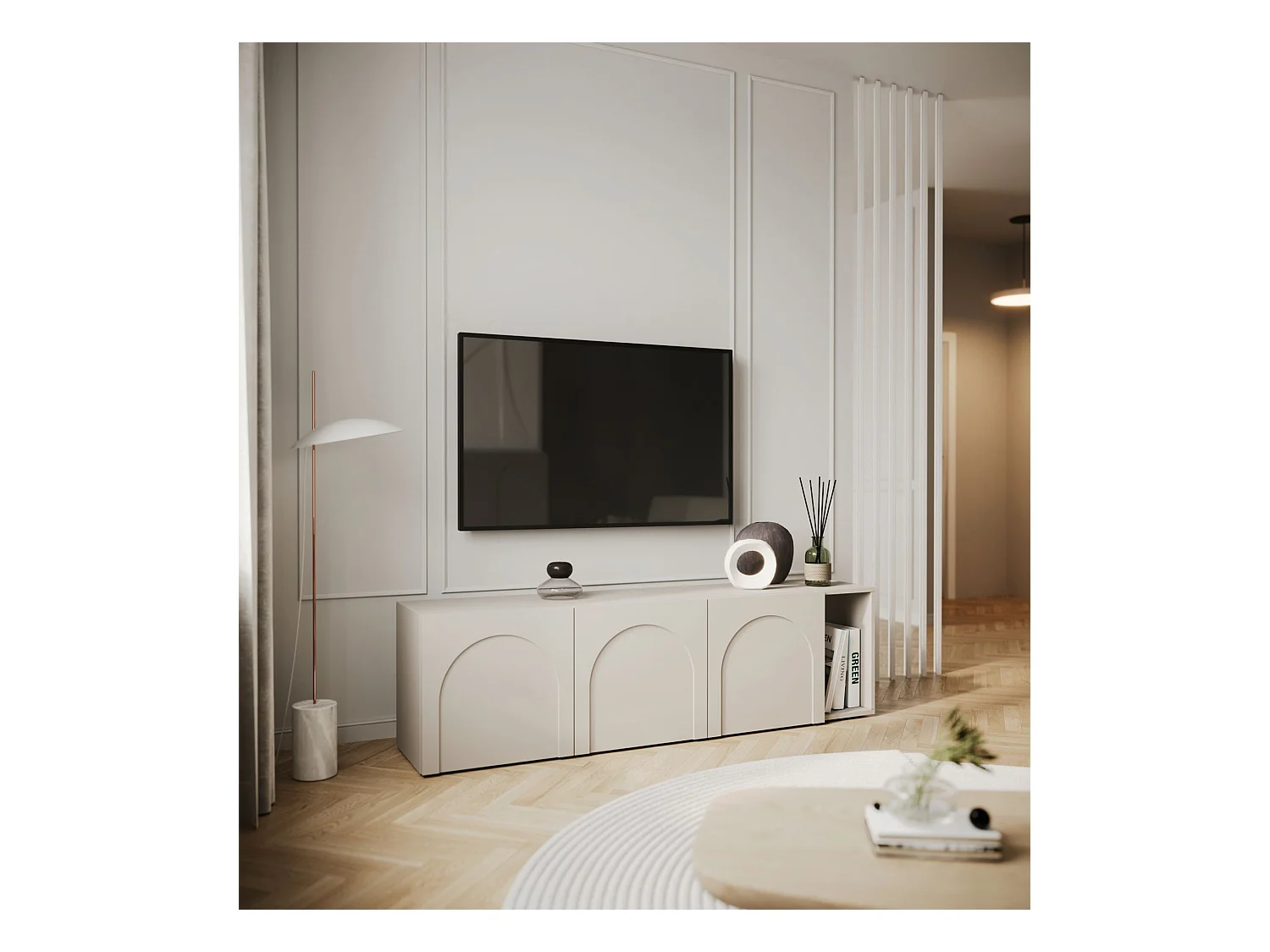Meuble TV à 3 portes - 175 cm - gris cachemire - ARKADIA