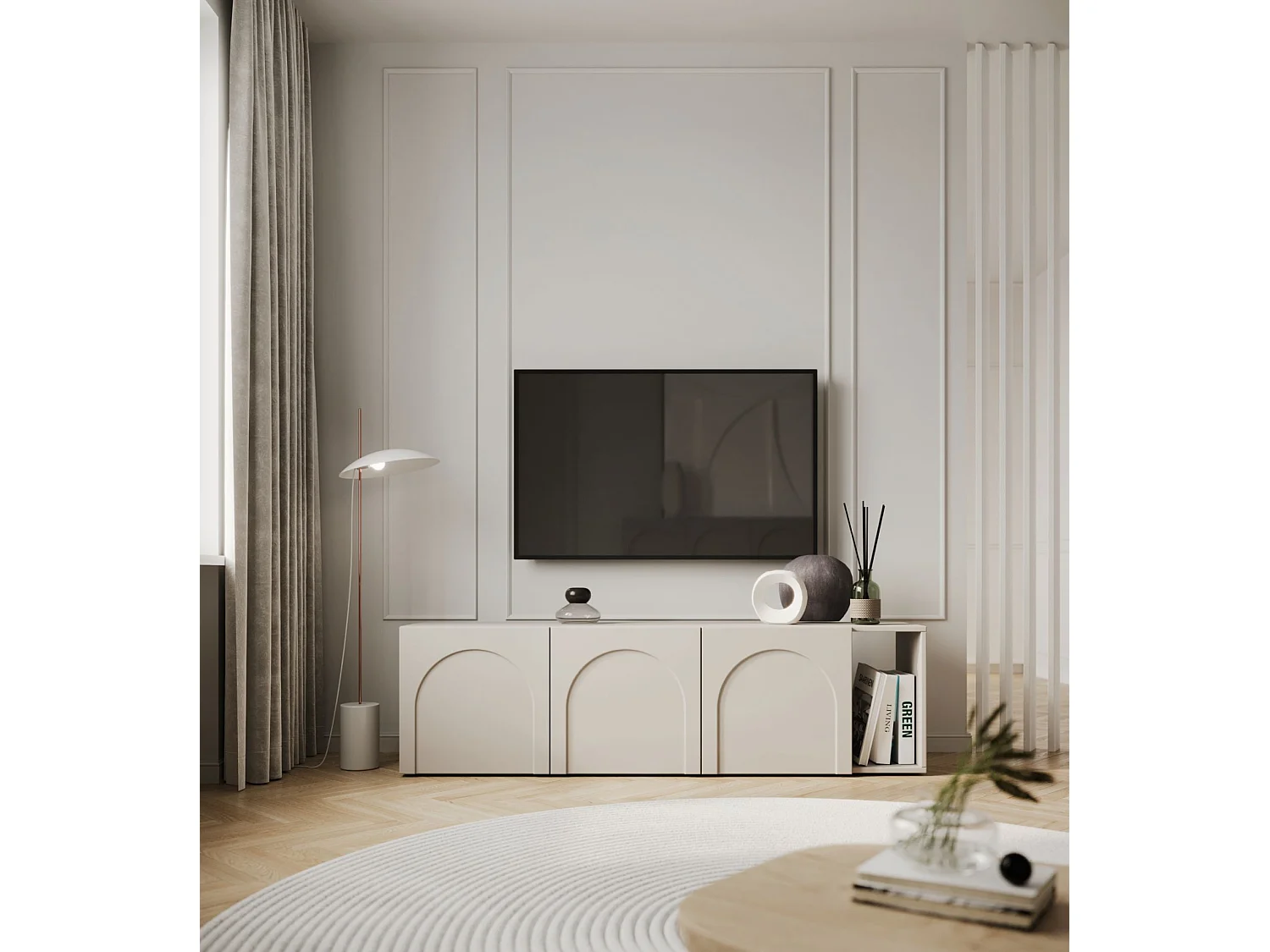 TV-Lowboard 3-türig - mit gefrästen Fronten - Kaschmirgrau - 175 cm - ARKADIA