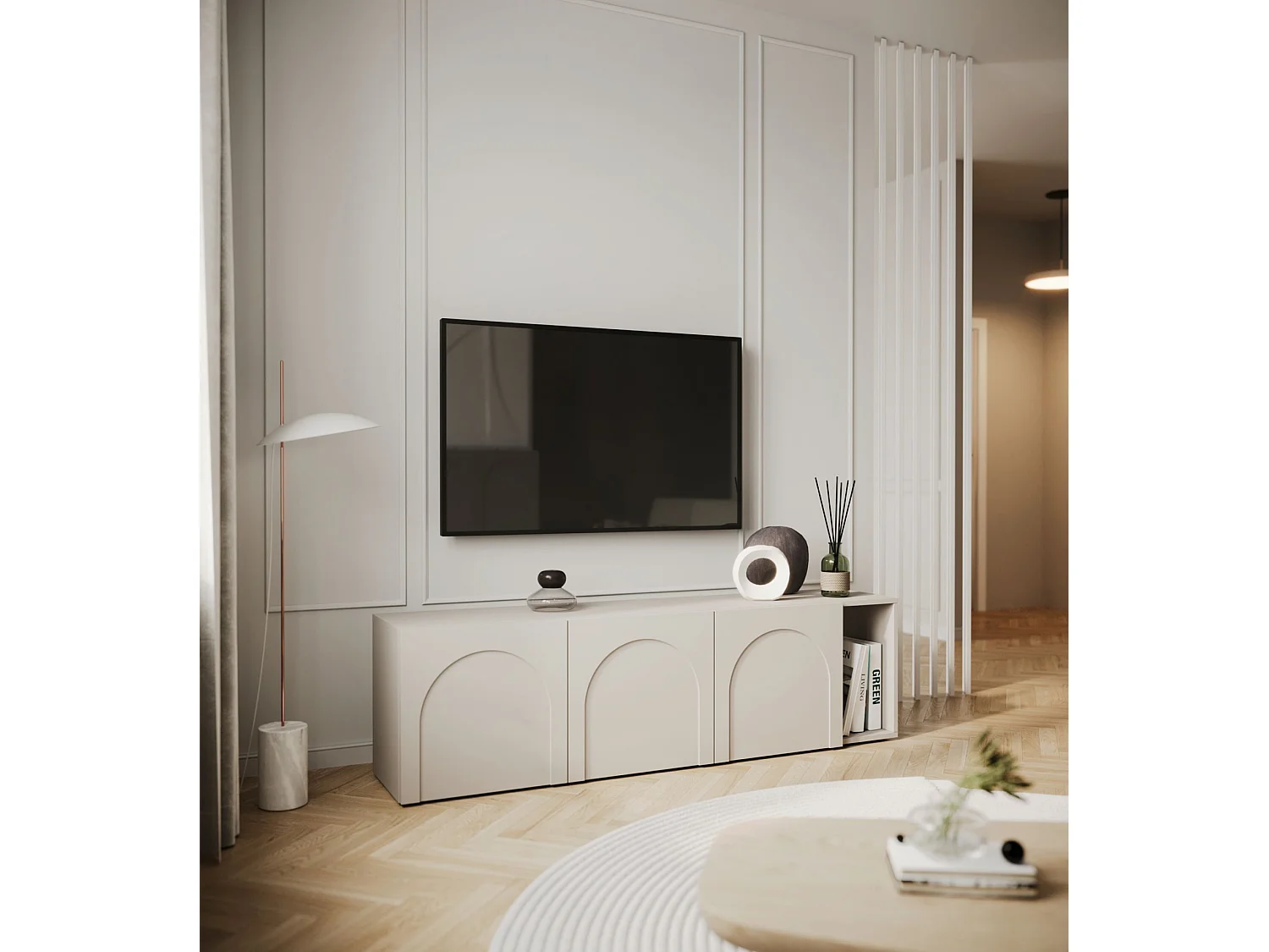 TV-Lowboard 3-türig - mit gefrästen Fronten - Kaschmirgrau - 175 cm - ARKADIA