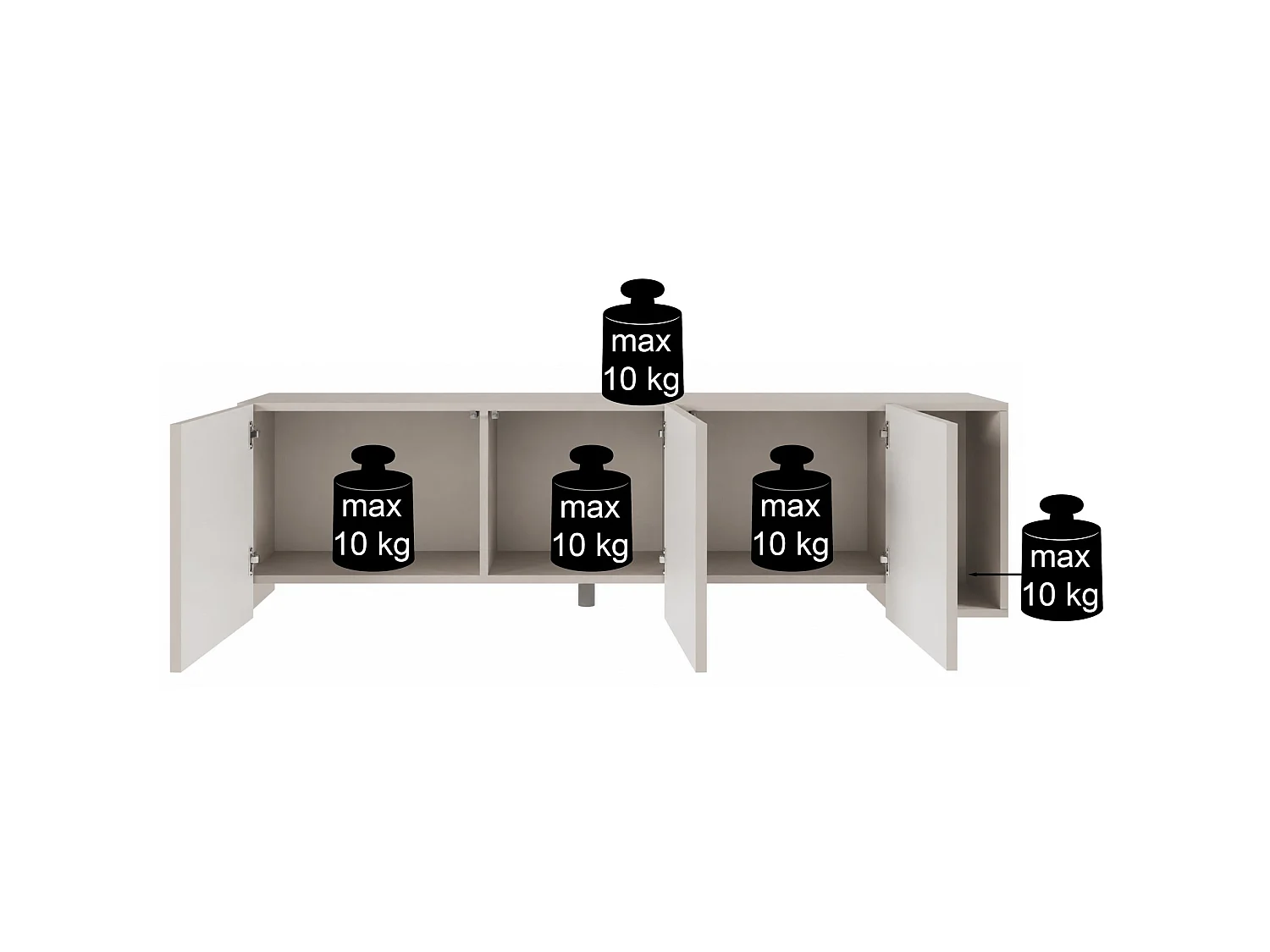 TV-Lowboard 3-türig - mit gefrästen Fronten - Kaschmirgrau - 175 cm - ARKADIA