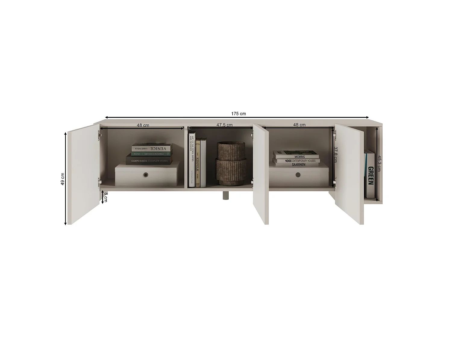 TV-Lowboard 3-türig - mit gefrästen Fronten - Kaschmirgrau - 175 cm - ARKADIA