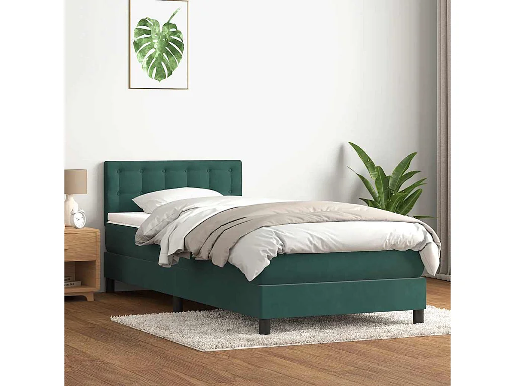 Einzelbett | Bettgestell | Boxspringbett mit Matratze Dunkelgrün 80x220 cm Samt SHL176570