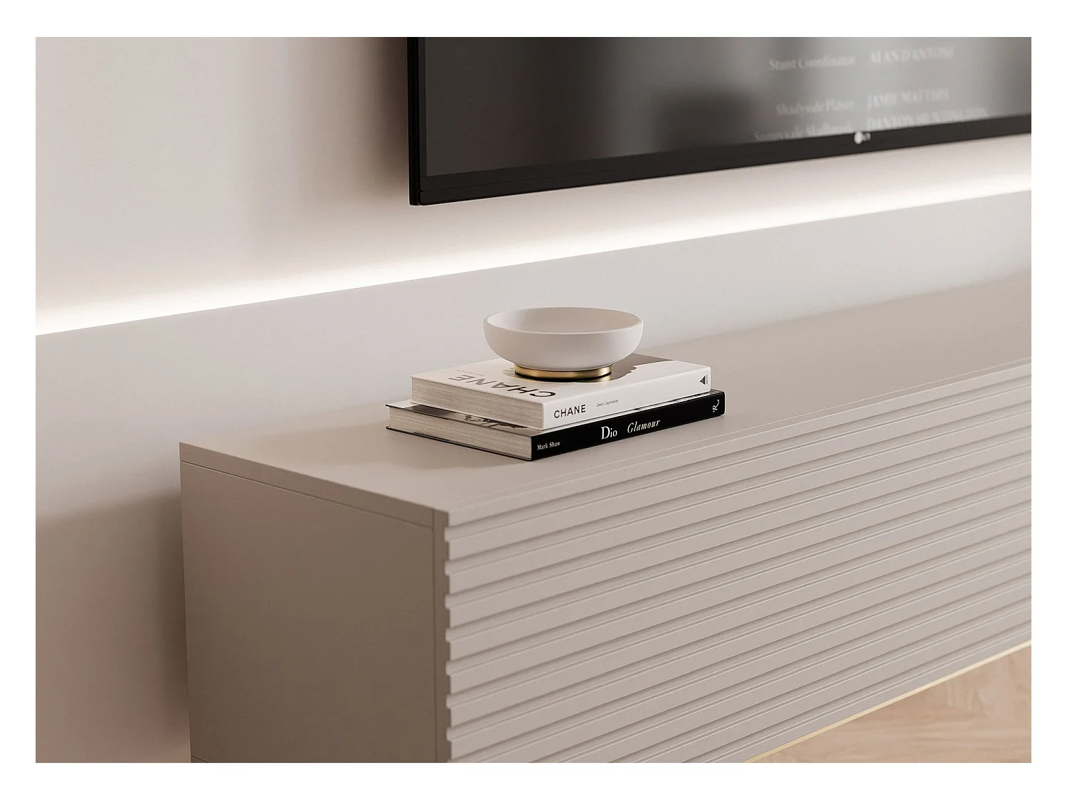 Meuble TV à 2 portes avec LED – 175 cm – gris cachemire – LINEARIS