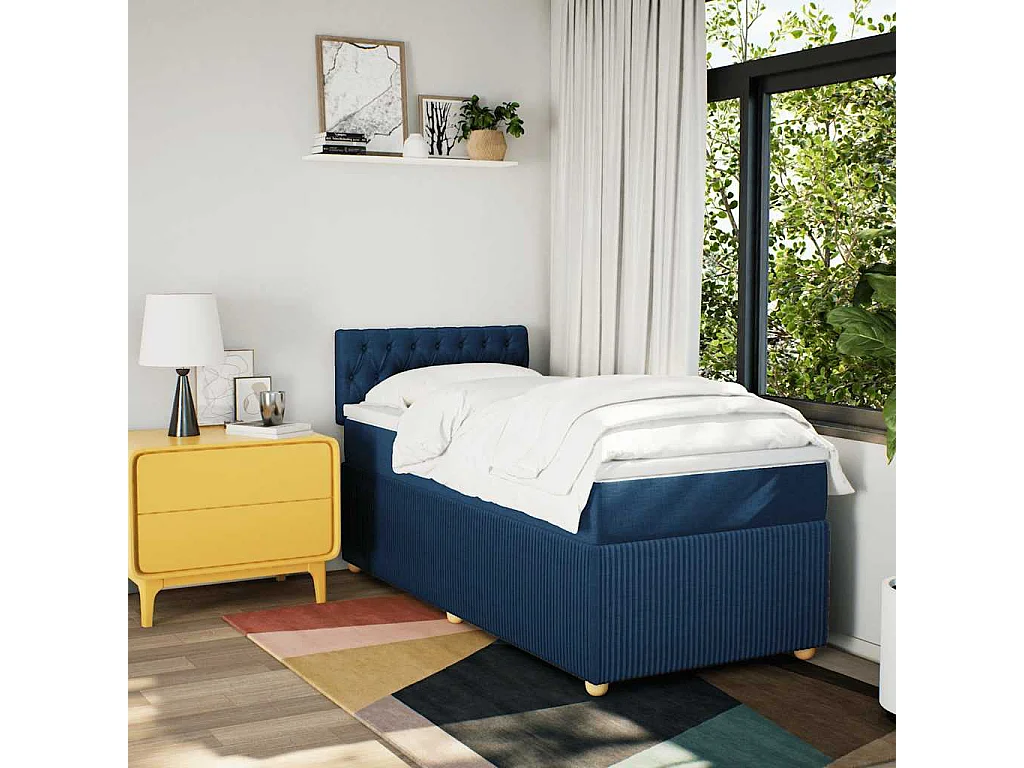 Einzelbett | Bettgestell | Boxspringbett mit Matratze Blau 100x200 cm Stoff SHL24900