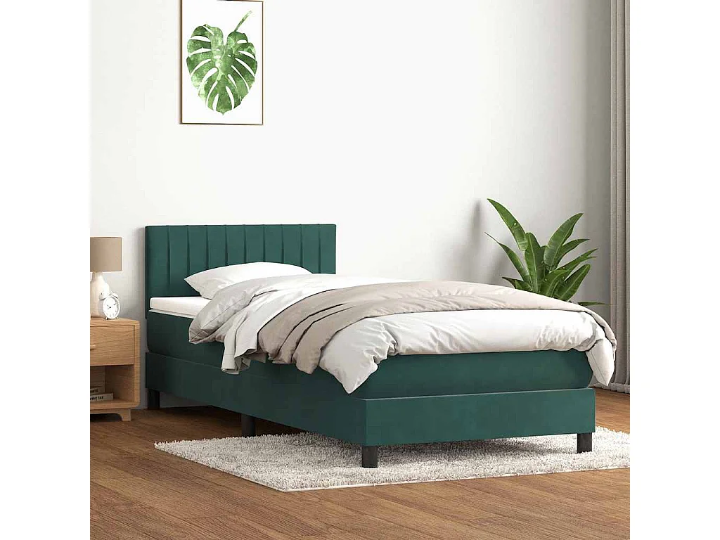 Lit adulte-Lit simple-Sommier à lattes de lit et matelas vert foncé 80x220 cm velours