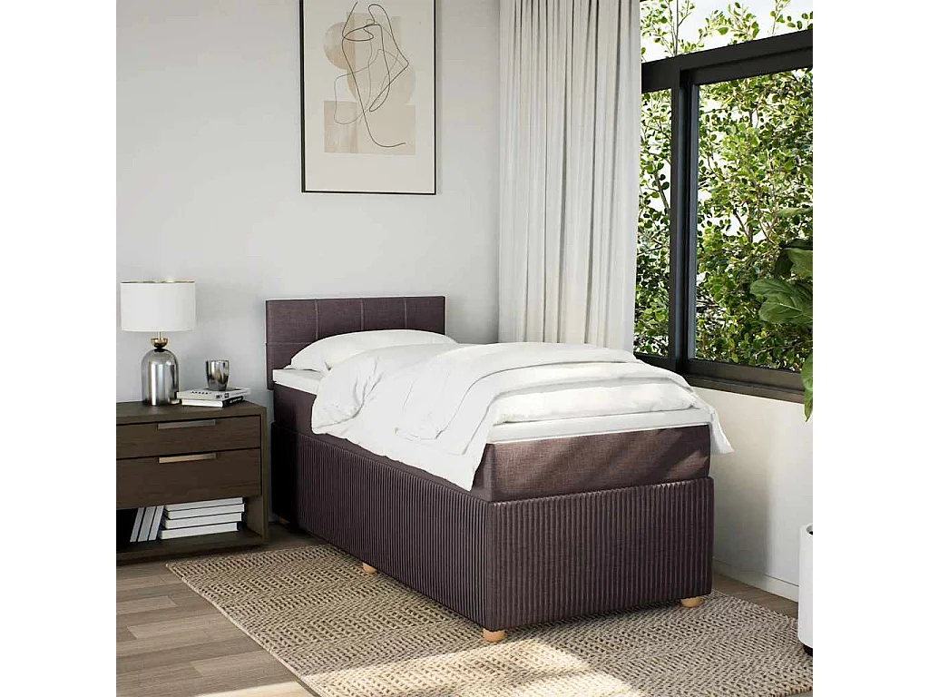 Einzelbett | Bettgestell | Boxspringbett mit Matratze Dunkelbraun 90x200 cm Stoff SHL280326