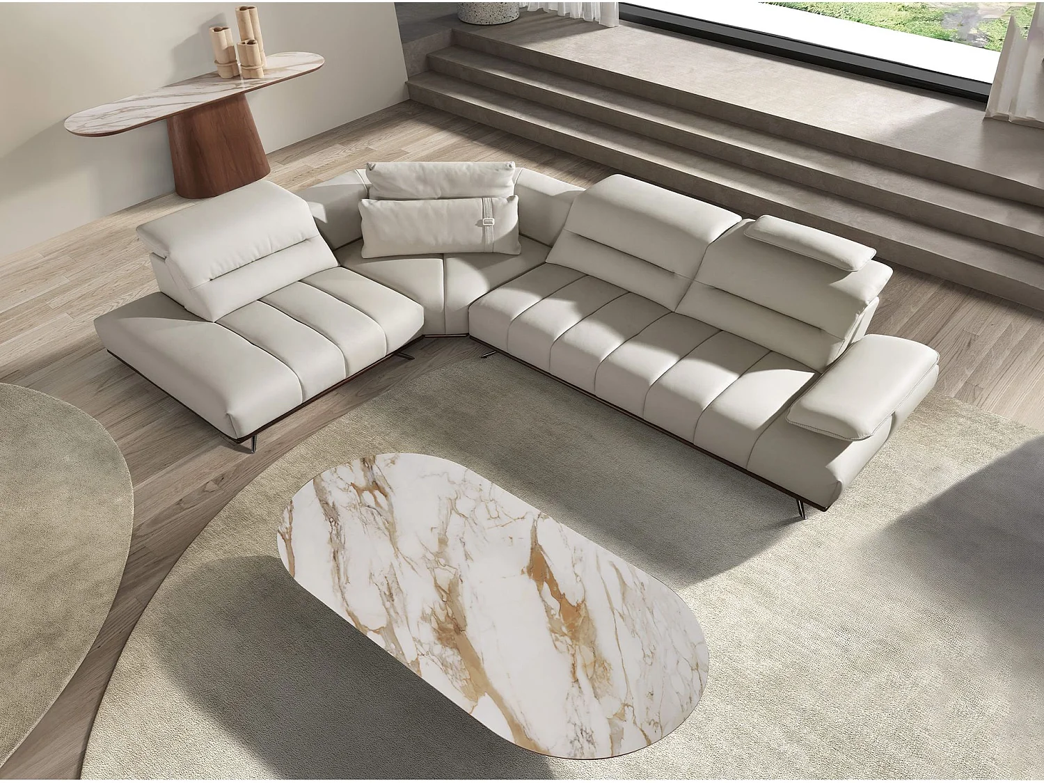 Linker chaise longue bank in lichtgrijs leer 6243 ANGEL CERDA