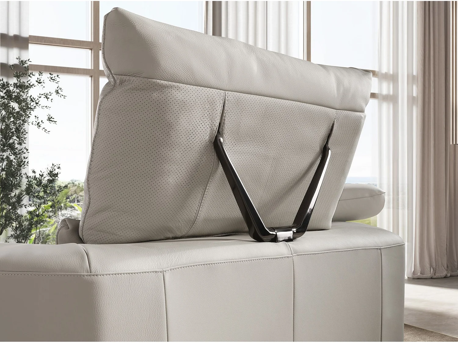 Linker chaise longue bank in lichtgrijs leer 6243 ANGEL CERDA