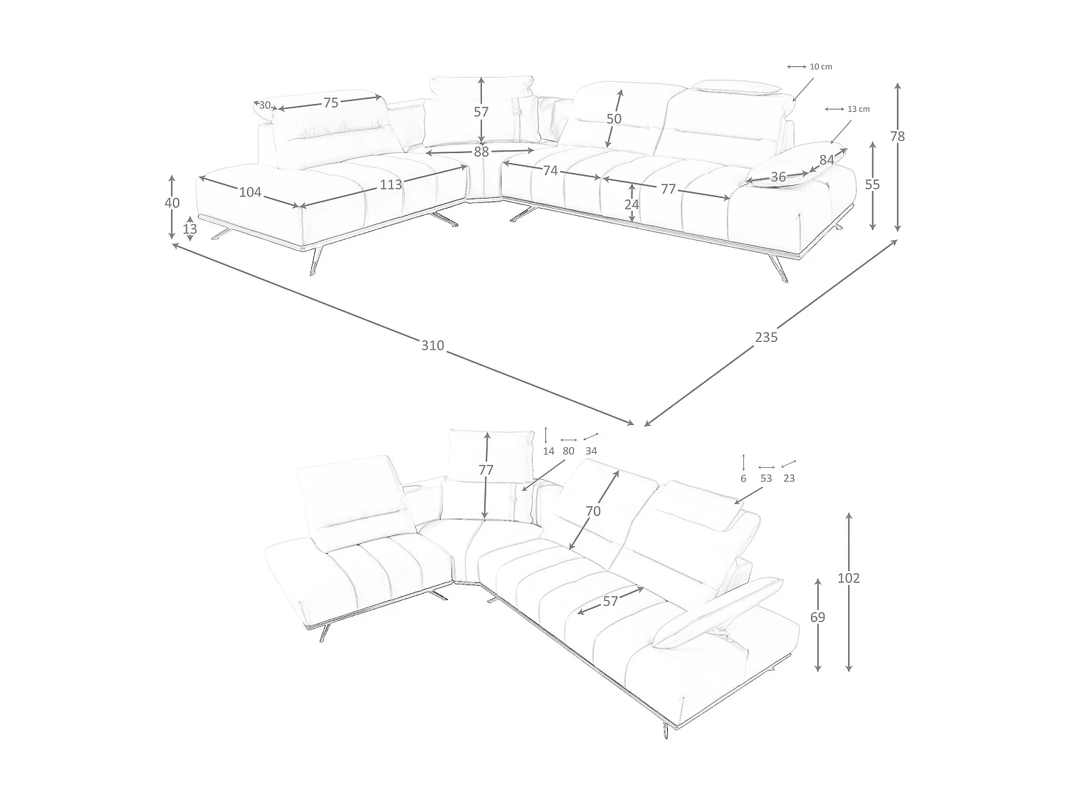 Linker chaise longue bank in lichtgrijs leer 6243 ANGEL CERDA