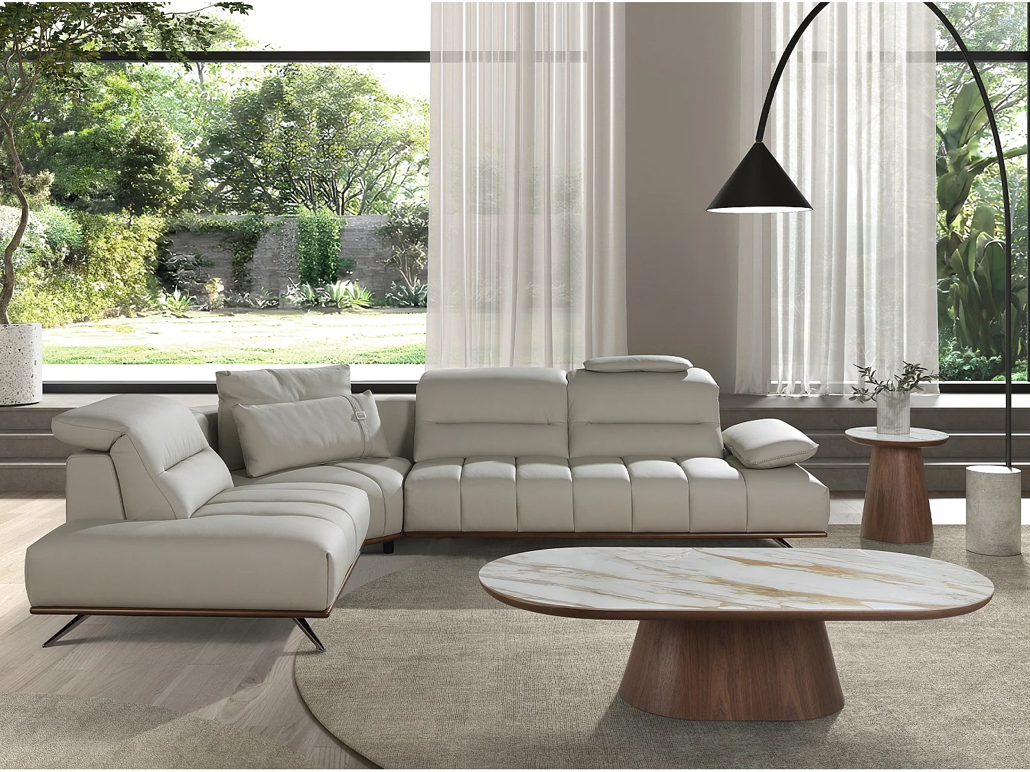 Linksseitiges Ecksofa aus hellgrauem Leder 6243 ANGEL CERDA