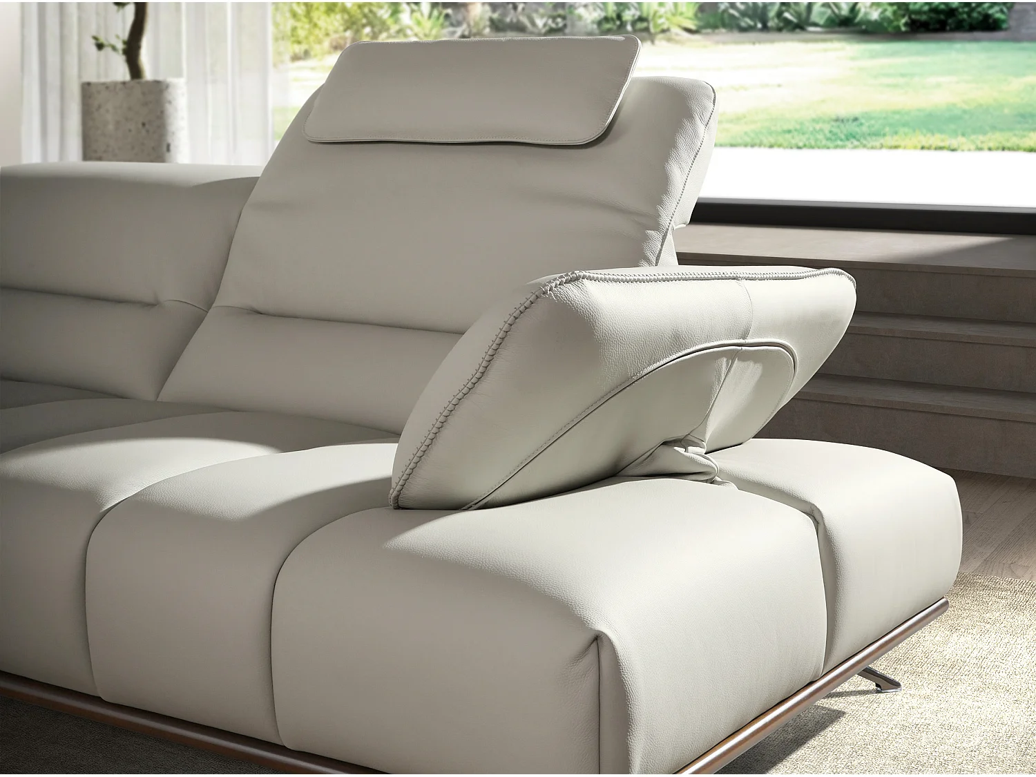 Linksseitiges Ecksofa aus hellgrauem Leder 6243 ANGEL CERDA