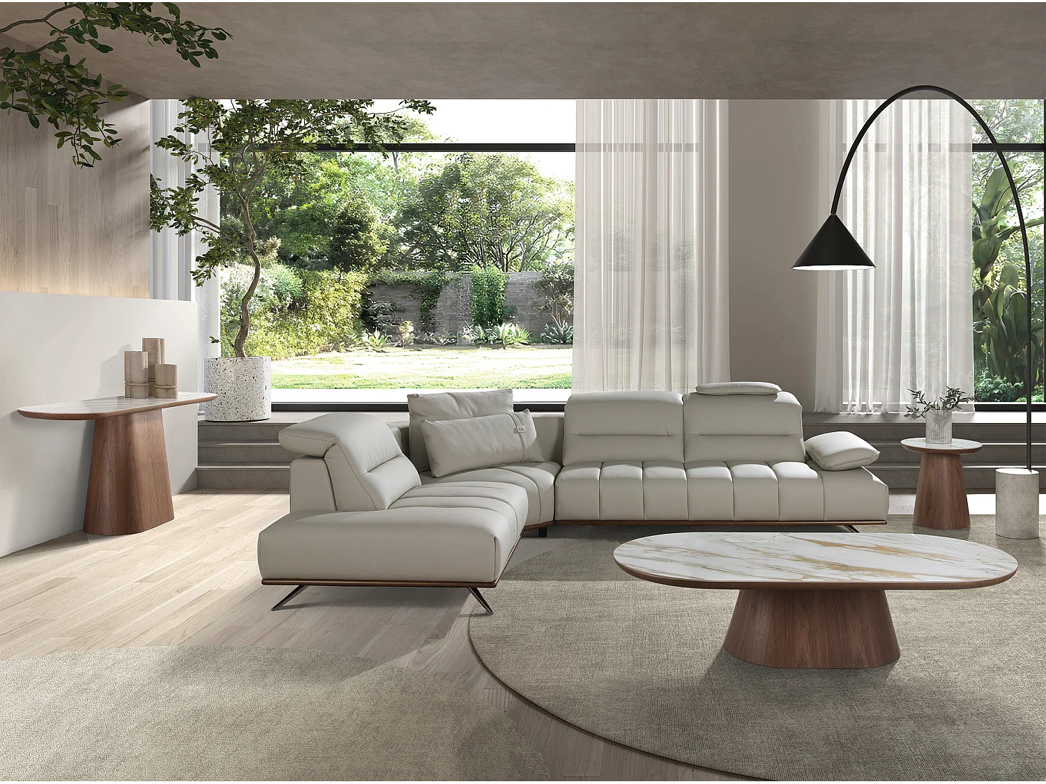 Linksseitiges Ecksofa aus hellgrauem Leder 6243 ANGEL CERDA