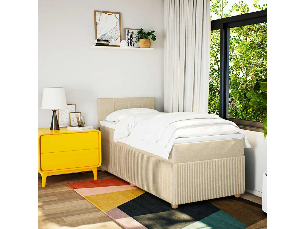 Einzelbett | Bettgestell | Boxspringbett mit Matratze Creme 80x200 cm Stoff SHL338872