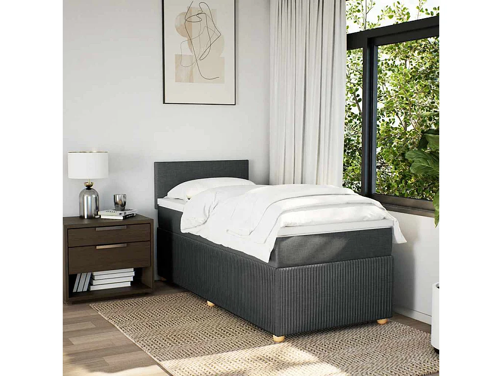Cama de solteiro-Cama de adulto-Cama com molas/colchão 90x190cm tecido cinza-escuro SHL299818