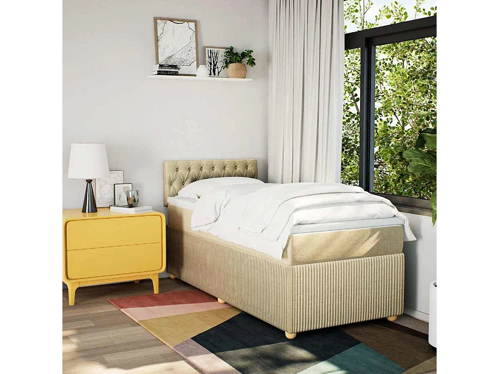 Cama de solteiro | Cama de adulto | Cama com molas/colchão 90x190cm tecido cor creme SHL80131