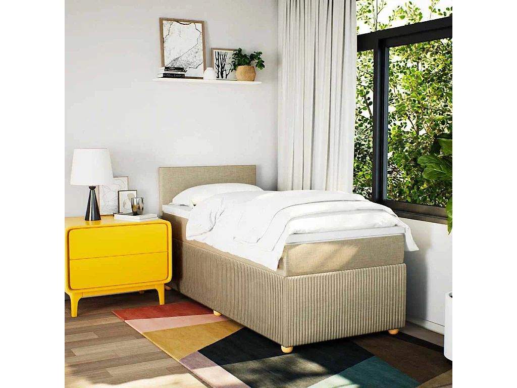 Einzelbett | Bettgestell | Boxspringbett mit Matratze Creme 80x200 cm Stoff SHL716783