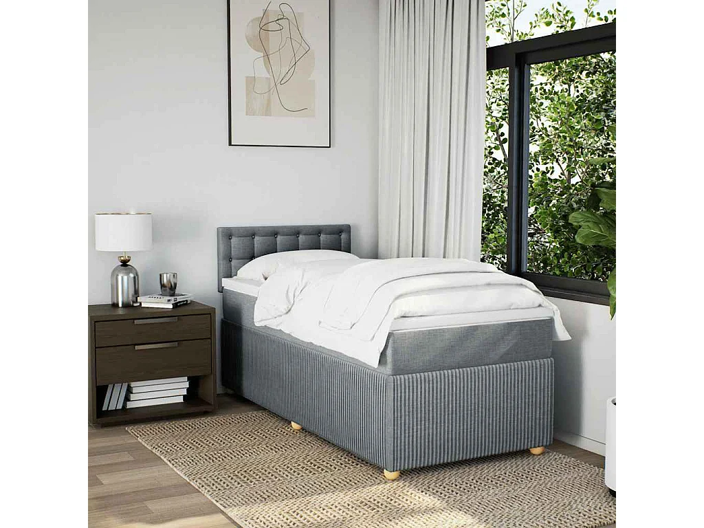 Cama de solteiro-Cama de adulto-Cama com molas/colchão 90x190cm tecido cinzento-claro SHL389301