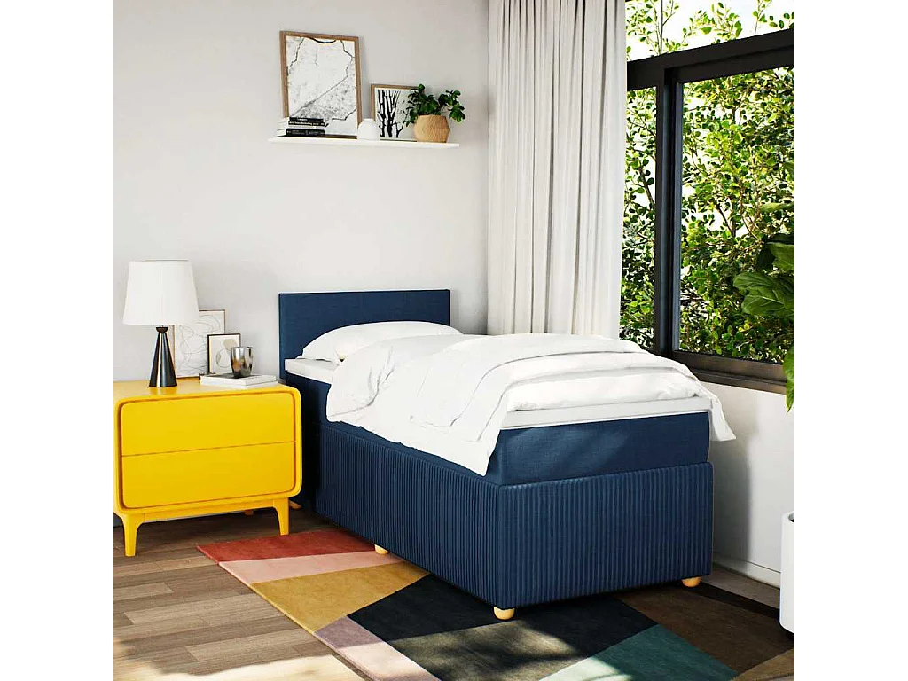 Cama de solteiro-Cama de adulto-Cama com molas/colchão 90x200cm tecido azul SHL115716