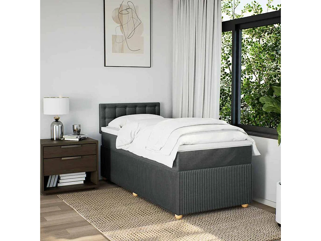 Einzelbett | Bettgestell | Boxspringbett mit Matratze Dunkelgrau 90x200 cm Stoff SHL204465