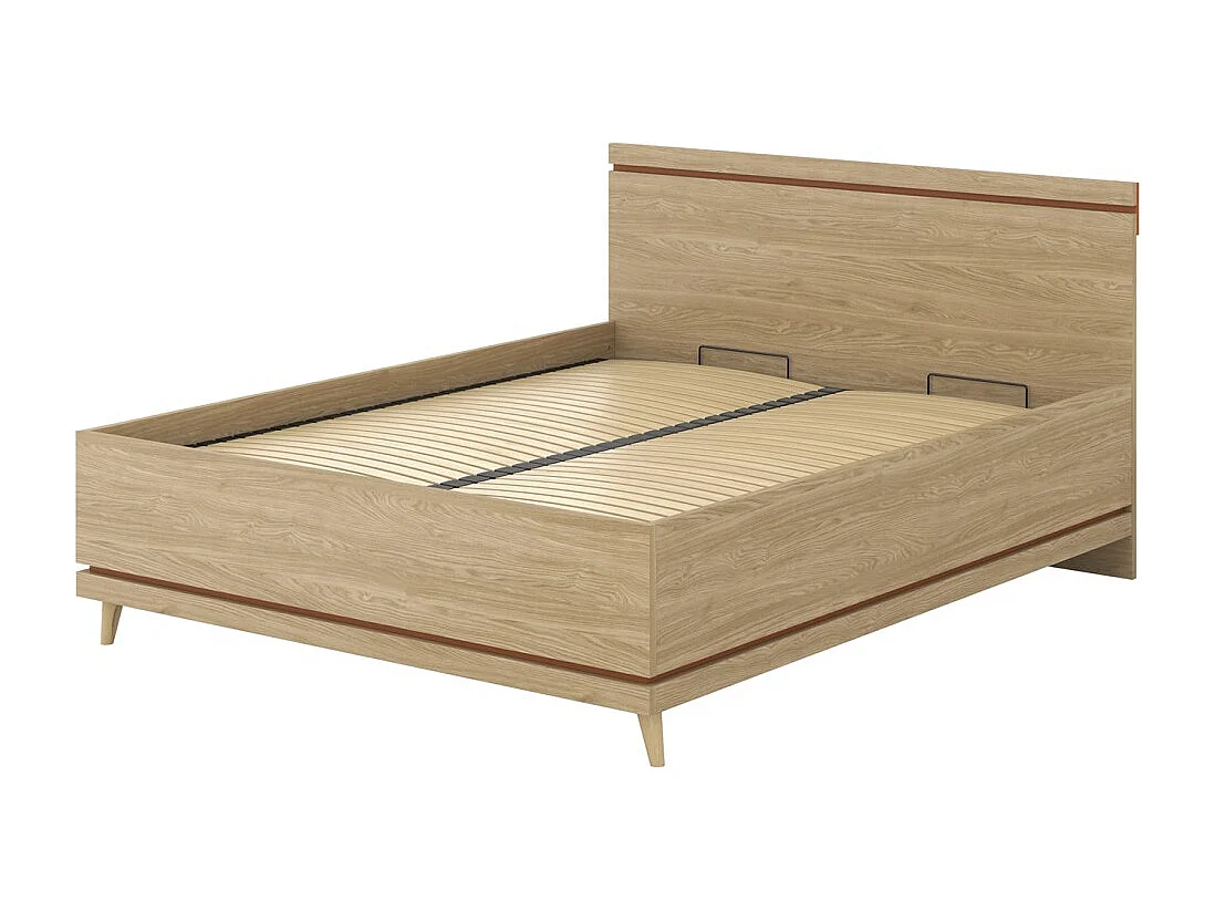 Lit + sommier NOKI – 160x200 cm chêne clair et moka  – Style scandinave