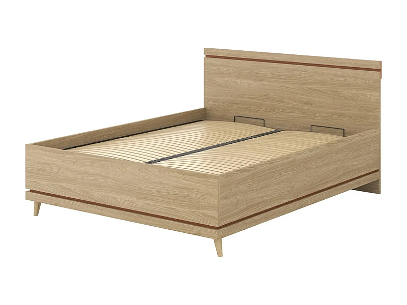 Lit + sommier NOKI – 160x200 cm chêne clair et moka  – Style scandinave
