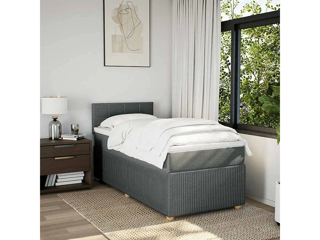 Einzelbett | Bettgestell | Boxspringbett mit Matratze Dunkelgrau 90x200 cm Stoff SHL531402