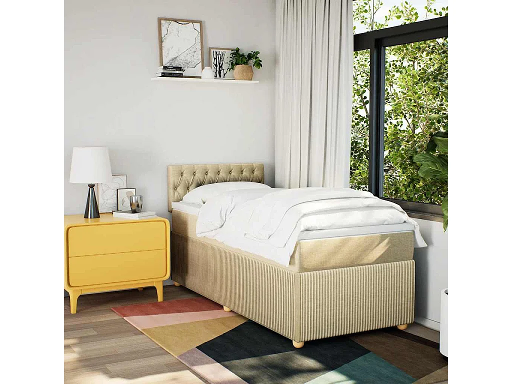 Cama de solteiro | Cama de adulto | Cama com molas/colchão 80x200cm tecido cor crème SHL357273