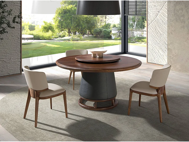 Runder Esstisch aus dunklem Nussbaum und Holz mit Kunstlederpolsterung 1168 ANGEL CERDA