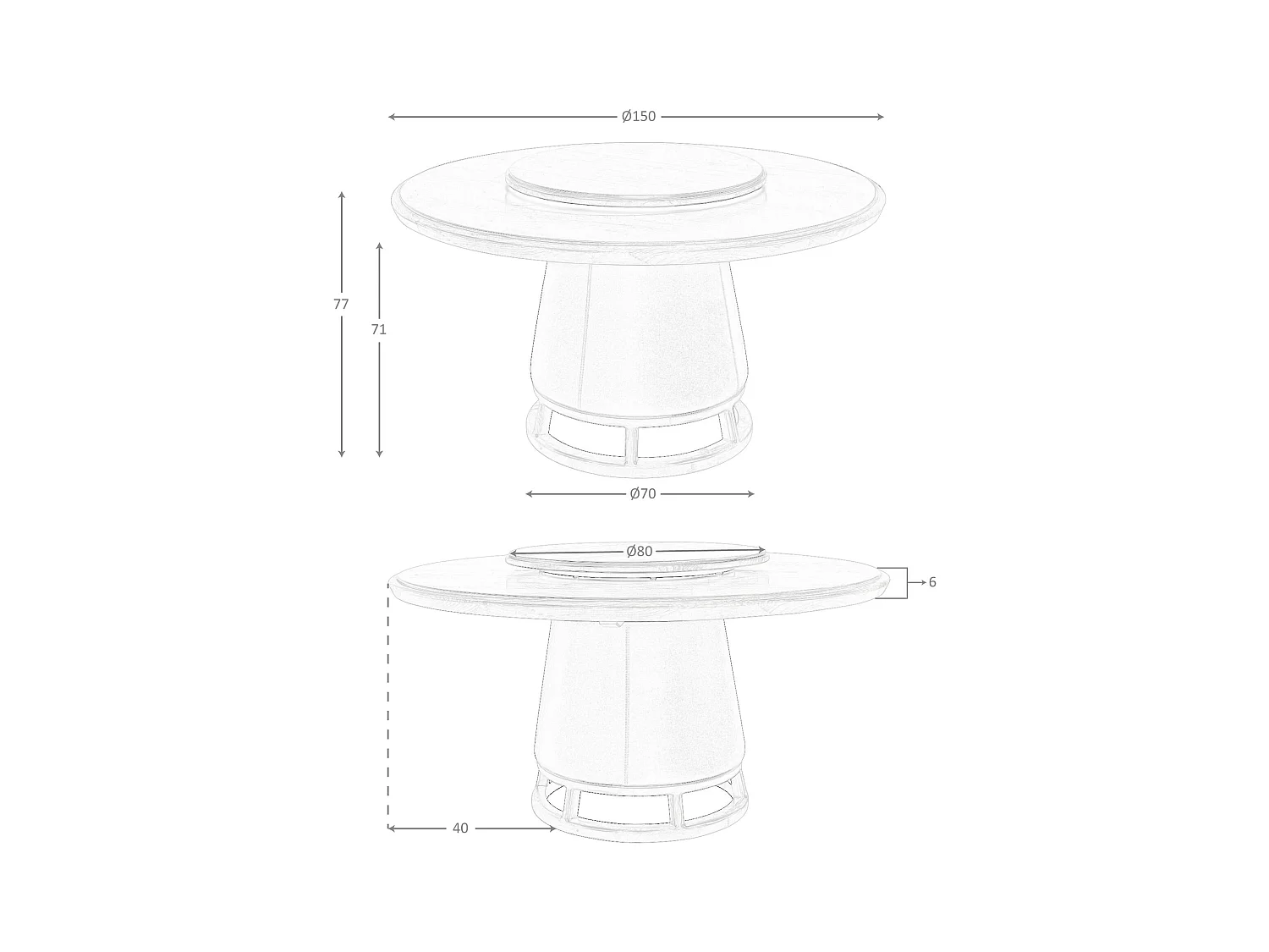 Ronde eettafel van donker notenhout en hout bekleed met kunstleer