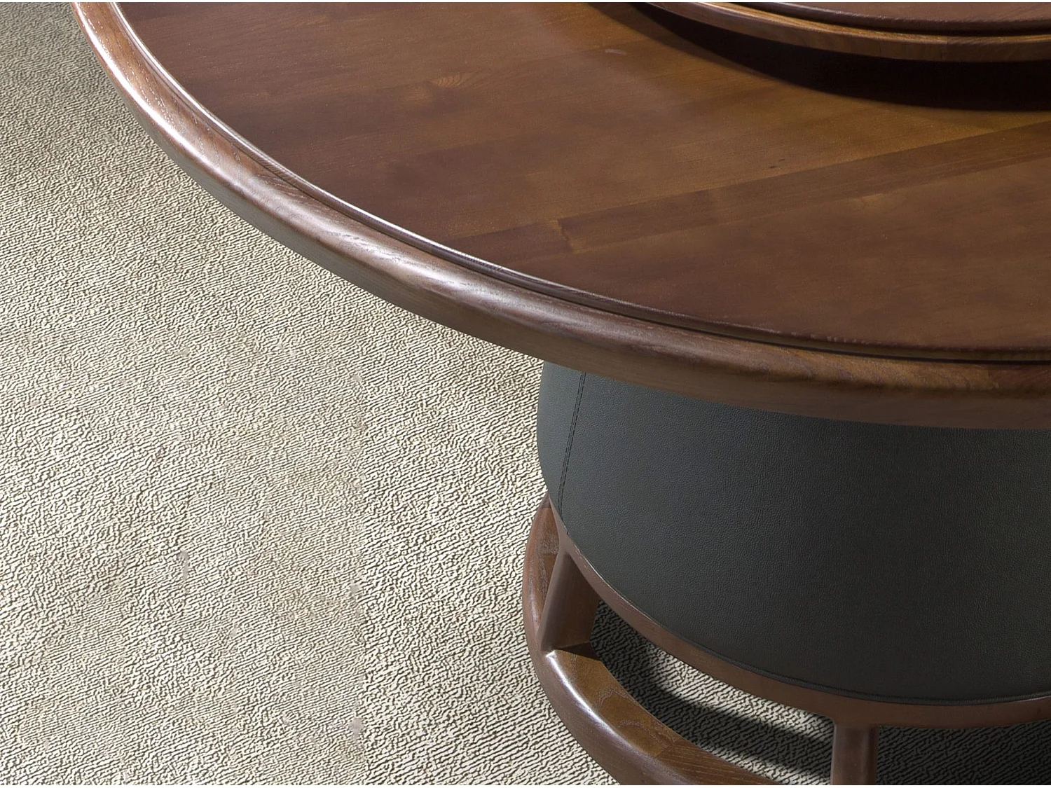 Table de salle à manger ronde en noyer foncé et bois avec revêtement en simili-cuir 1168 ANGEL CERDA