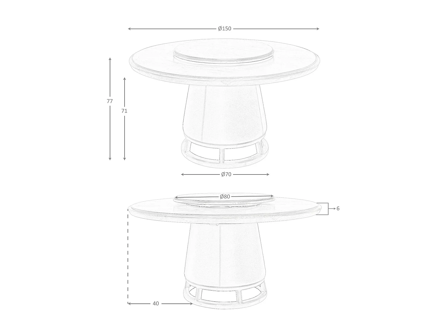Table de salle à manger ronde en noyer foncé et bois avec revêtement en simili-cuir 1168 ANGEL CERDA