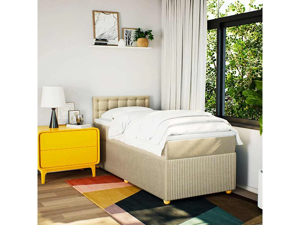 Cama de solteiro | Cama de adulto | Cama com molas/colchão 80x200cm tecido cor crème SHL295772