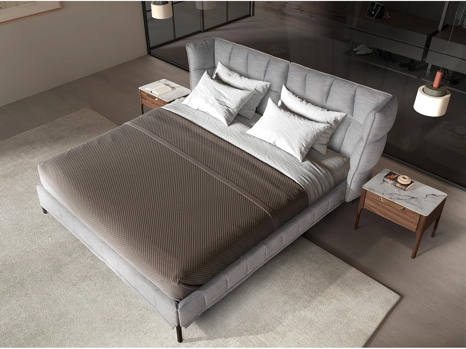 Lit en tissu gris-bleu clair 7211 ANGEL CERDA