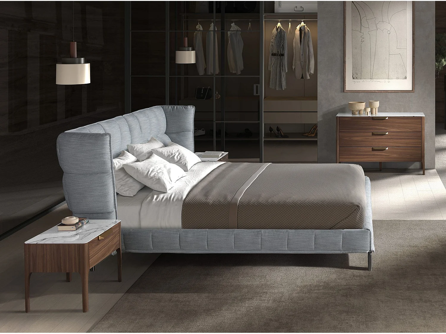 Leicht bläulich-graues Stoffbett 7211 ANGEL CERDA
