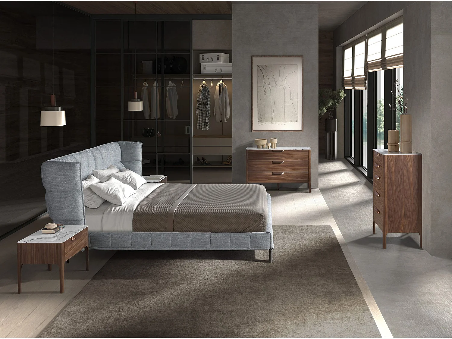 Letto in tessuto grigio-bluastro chiaro 7211 ANGEL CERDA