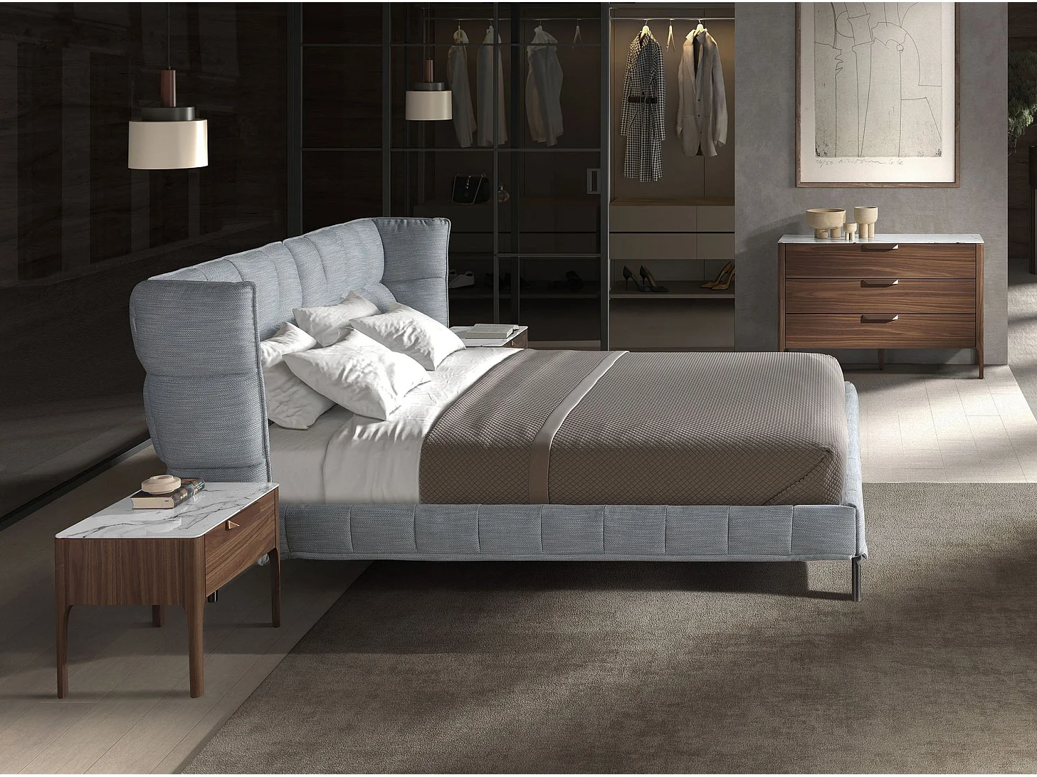 Letto in tessuto grigio-bluastro chiaro 7211 ANGEL CERDA