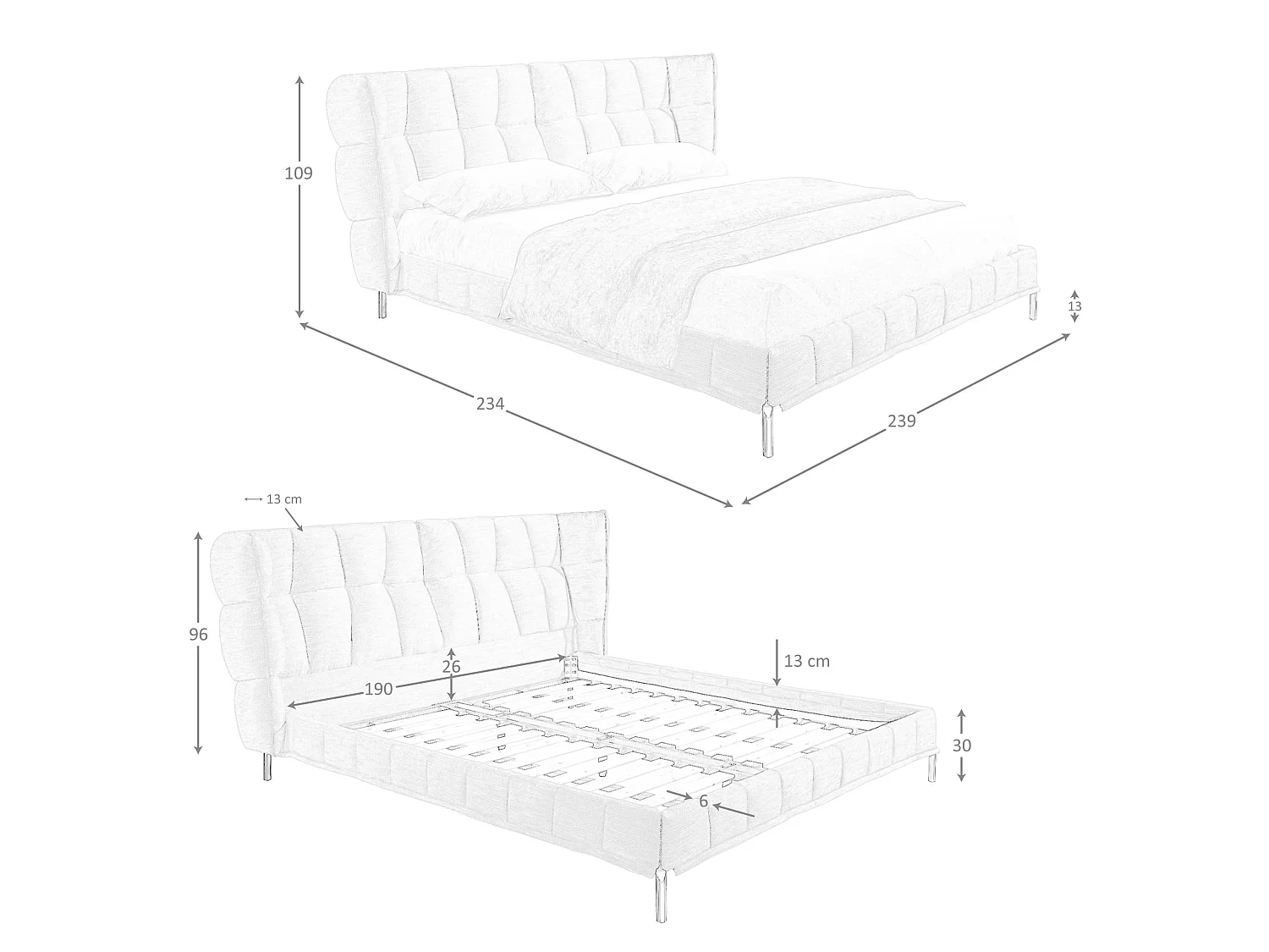 Letto in tessuto grigio-bluastro chiaro 7211 ANGEL CERDA