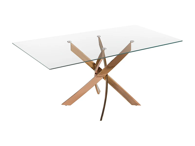 Tavolo da pranzo rettangolare in vetro temperato e acciaio rosa