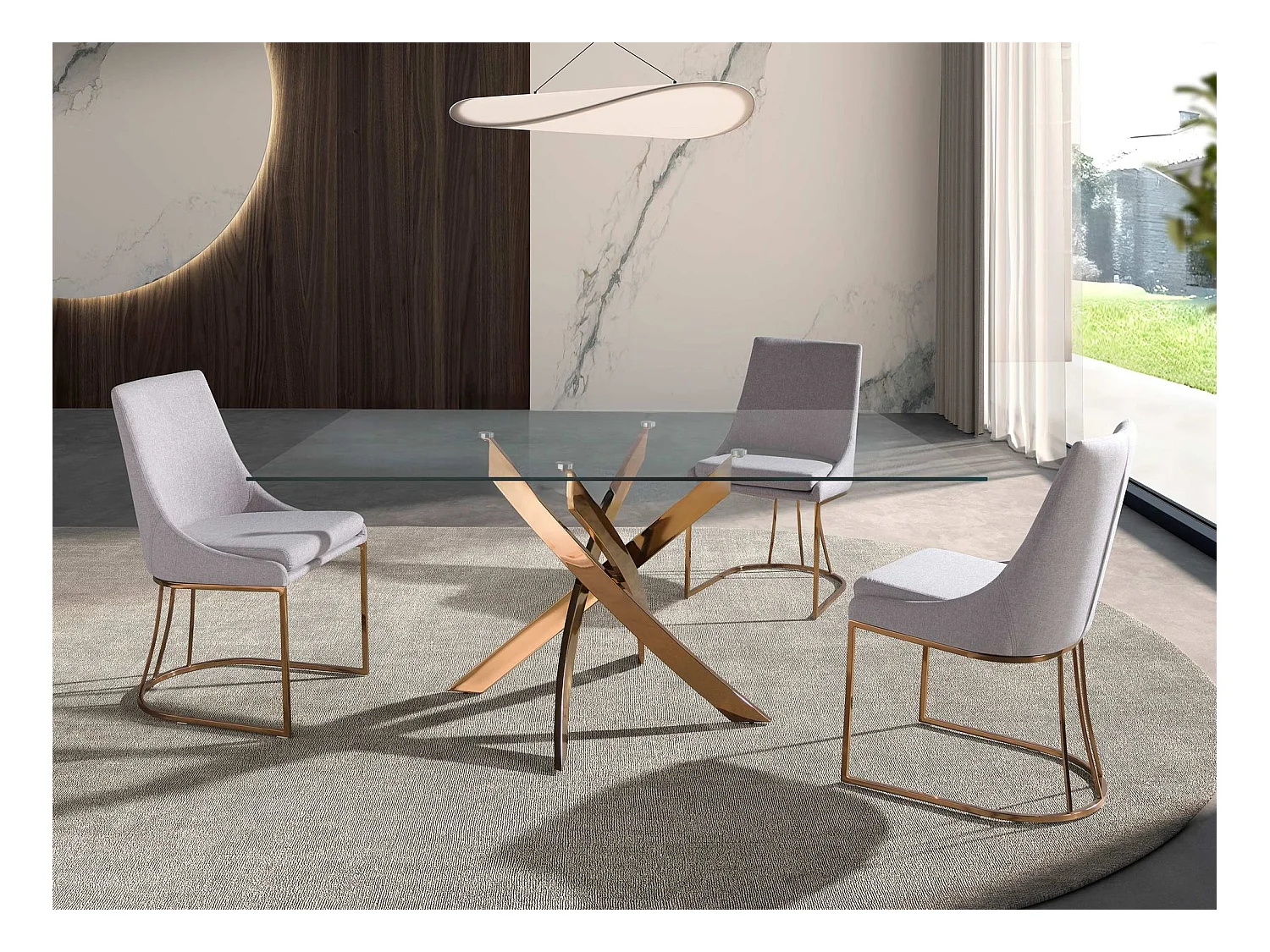 Rechteckiger Esstisch aus gehärtetem Glas und rosa Stahl 1169-180x95 ANGEL CERDA