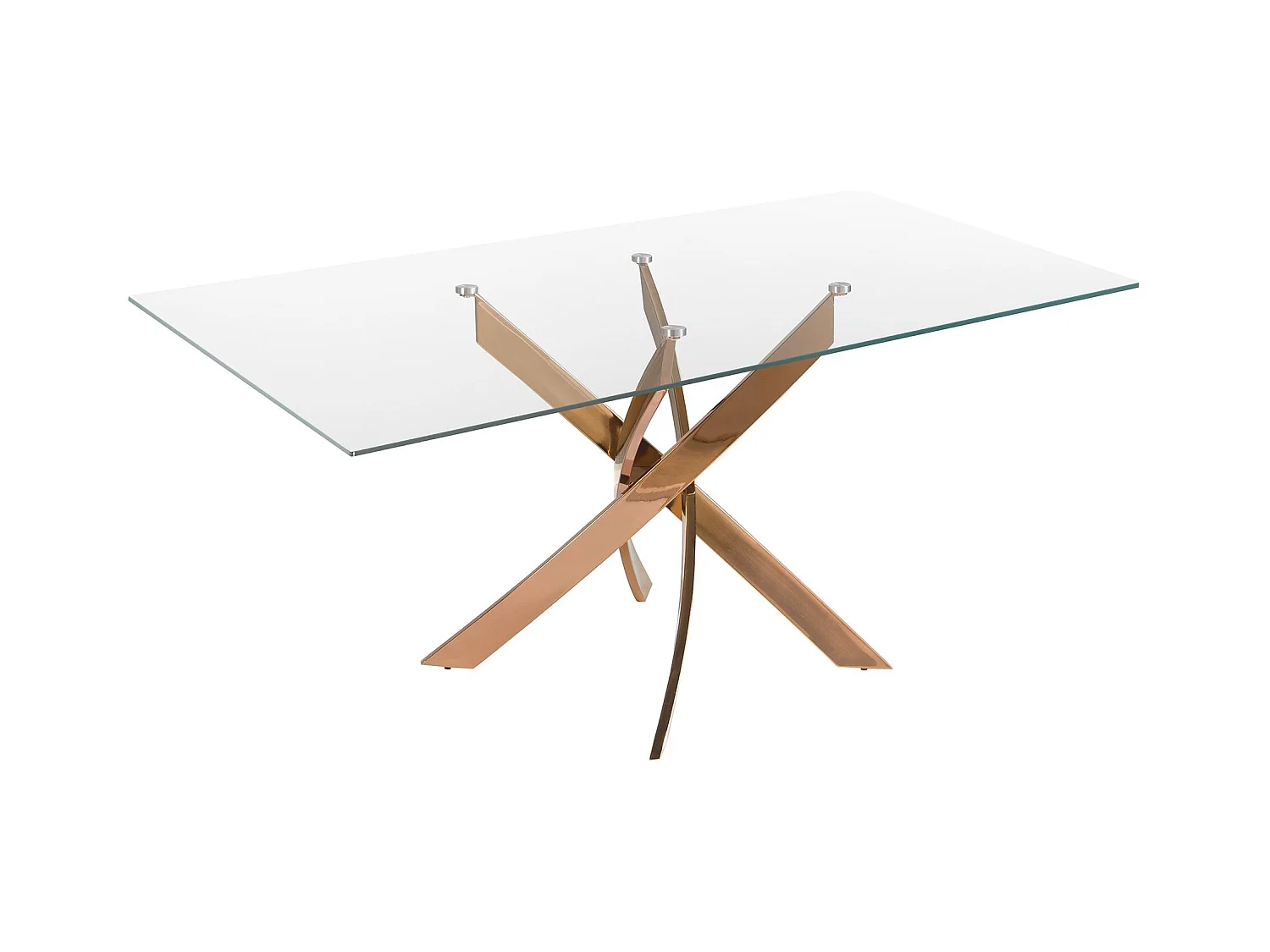 Table de salle à manger rectangulaire en verre trempé et acier rose