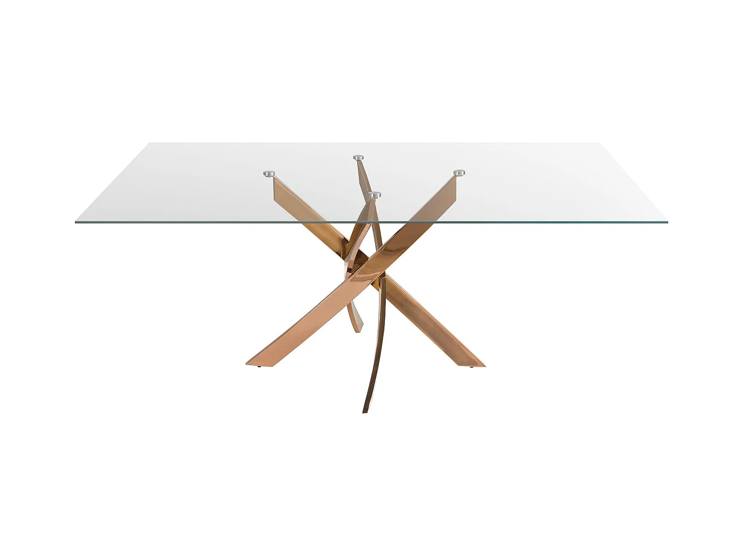 Table de salle à manger rectangulaire en verre trempé et acier rose
